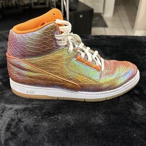 Retro Nike Air Python Iridescent High-Top Sneakers with Orange Accents